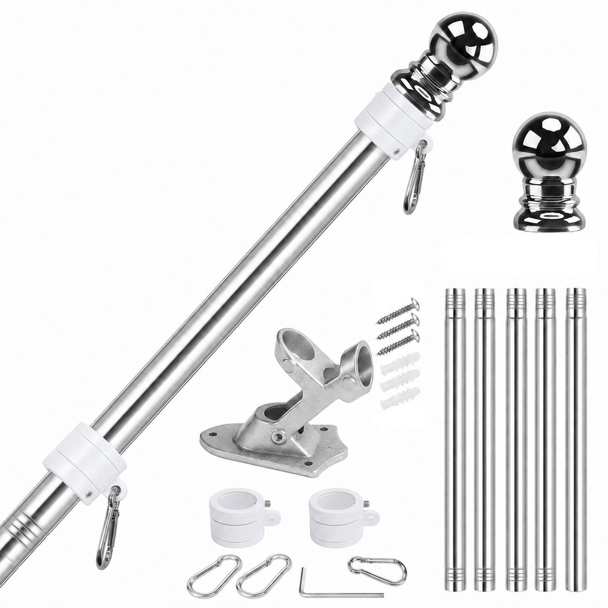 5-Section 5FT Stainless Steel Flagpole Kit