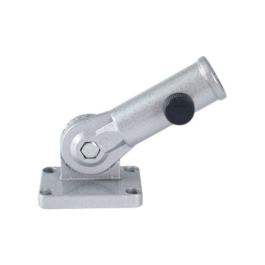 Flag Stars Inc Aluminum Flagpole Bracket – Multi Positions Adjustable, featuring a rotating joint, black knob, and square base with four screw holes for easy installation, shown against a plain white background.
