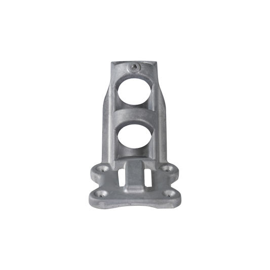 The Flag Stars Inc Aluminum Flagpole Bracket with Band Clamp, designed for a 1-inch flagpole, features two circular holes and a rectangular slot. It's shown from above against a plain white background.