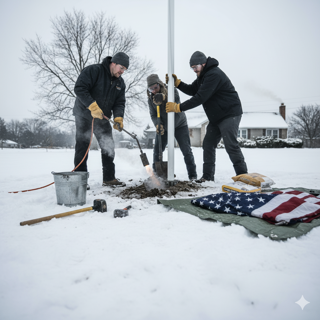 How to Install a Flagpole in Frozen Ground
