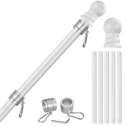 The Flag Stars Inc 5-Section 6FT Stainless Steel Flagpole features a durable build, five segmented sections for easy assembly, and includes mounting brackets with hooks and screws.