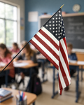 2ft x 3ft Polyester Classroom American Flag with 48" Black Wood Staff & Spear Tip - Made in USA