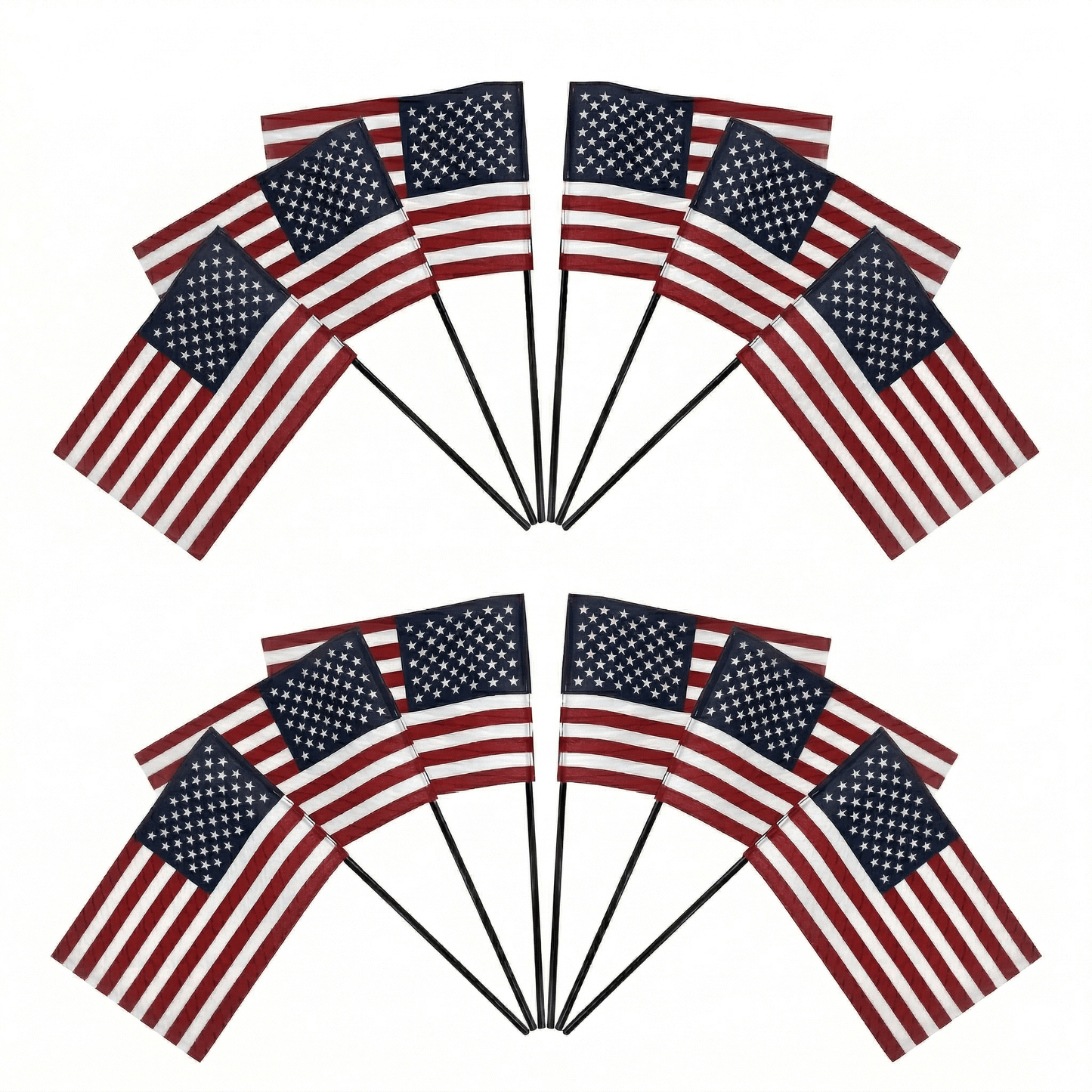 Poly Cotton US Stick Flag with Gloss Black Wood Stick - 12 Pack, Made in USA - FlagStars