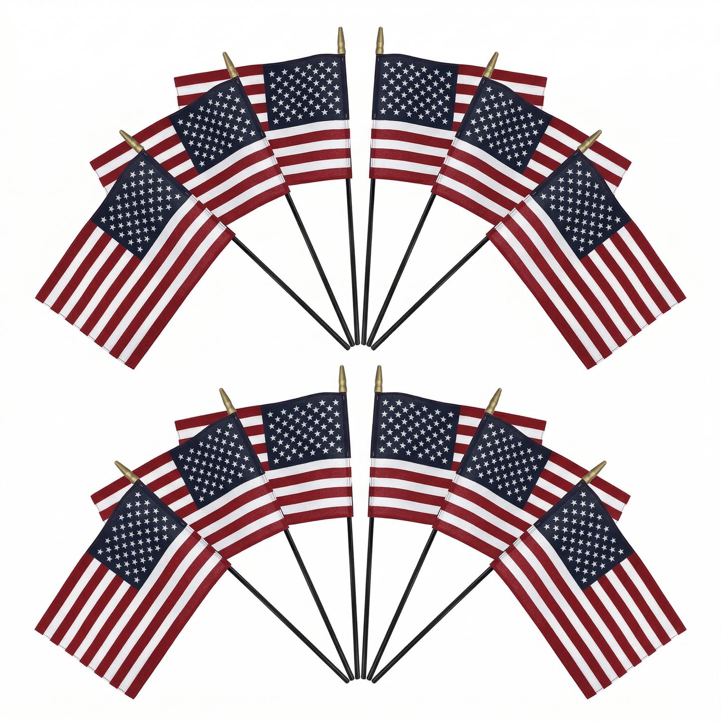 Poly Cotton US Stick Flag with Gloss Black Wood Stick - 12 Pack, Made in USA - FlagStars