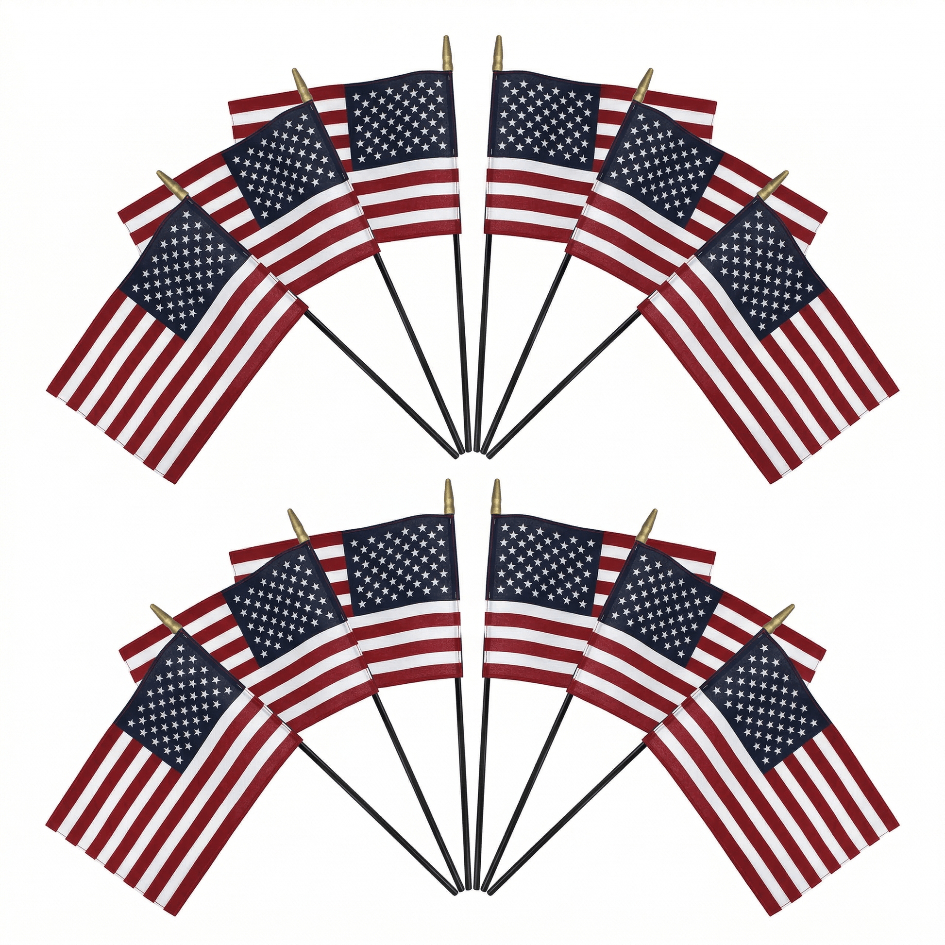 Poly Cotton US Stick Flag with Gloss Black Wood Stick - 12 Pack, Made in USA - FlagStars