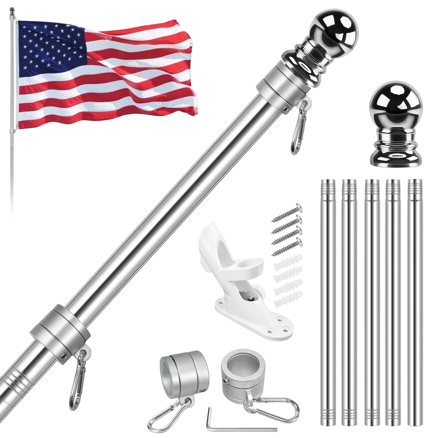 Premium American Flag Display Set - Durable US Made Flag, Pole, Mount & Aluminum Rings - FlagStars