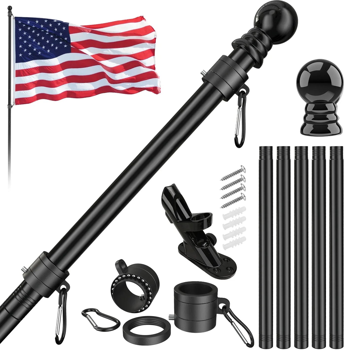 Premium American Flag Display Set - Durable US Made Flag, Pole, Mount & Aluminum Rings - FlagStars