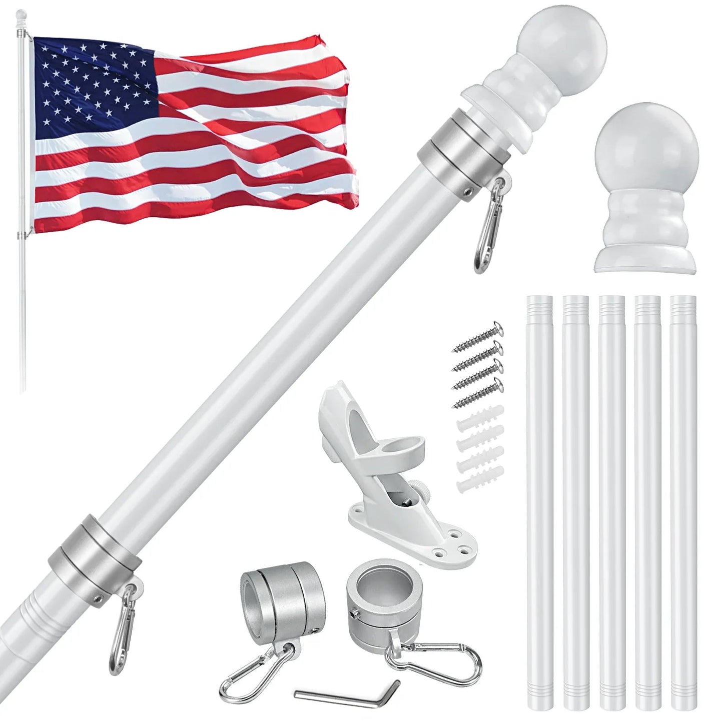 Premium American Flag Display Set - Durable US Made Flag, Pole, Mount & Aluminum Rings - FlagStars