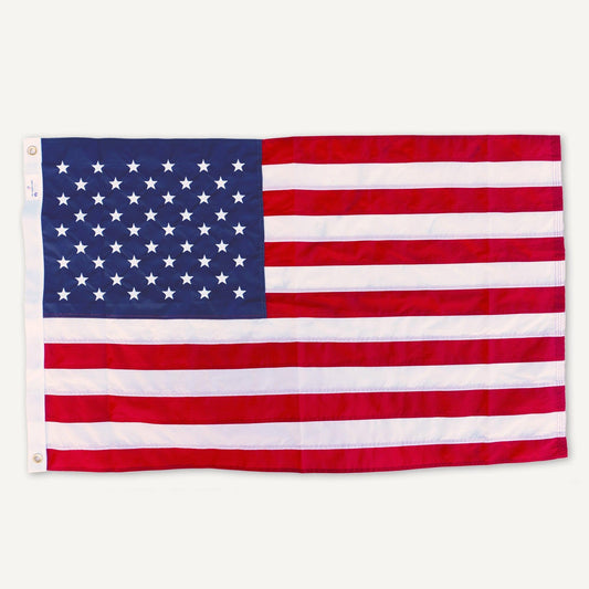 The image shows a long-lasting 2' X 3' AMERICAN FLAG by The FlagStars with 50 stars on a blue field and 13 red and white stripes.